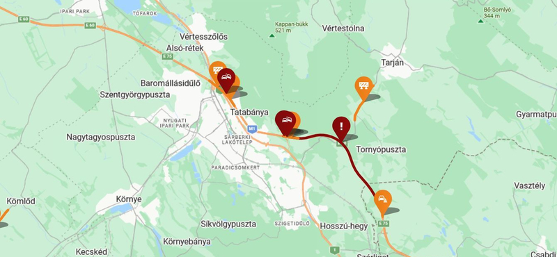 Lezárták az M1-est Tatabányánál, az M0-son is 7 kilométeres a sor