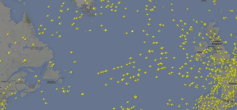 Videó: így repül több mint 2000 repülőgép az Atlanti-óceán felett