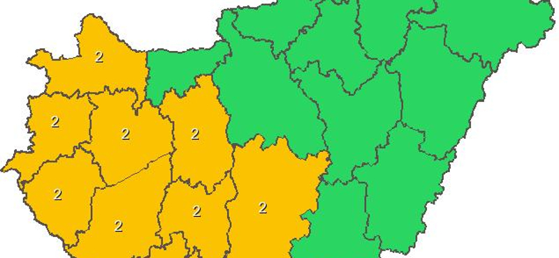 Narancs figyelmeztetést adtak ki holnapra kilenc megyére