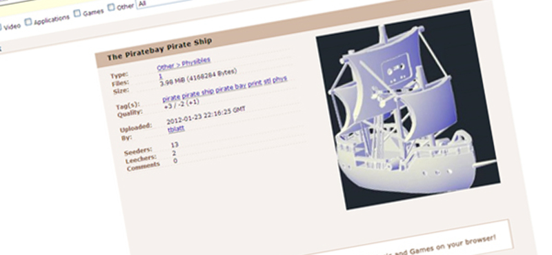 Tervrajzok 3D nyomtatáshoz - a PirateBay kínálatában