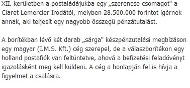 28 milliós "szerencsecsomag": átverés a XII. kerületben