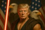 Az izompacsirta Trump sasos, lézerkados képpel ünnepli a nemzetközi Star Wars-napot